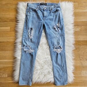 Express Women's Mid Rise Girlfriend Jeans Denim Distressed Ripped Blue Size 2